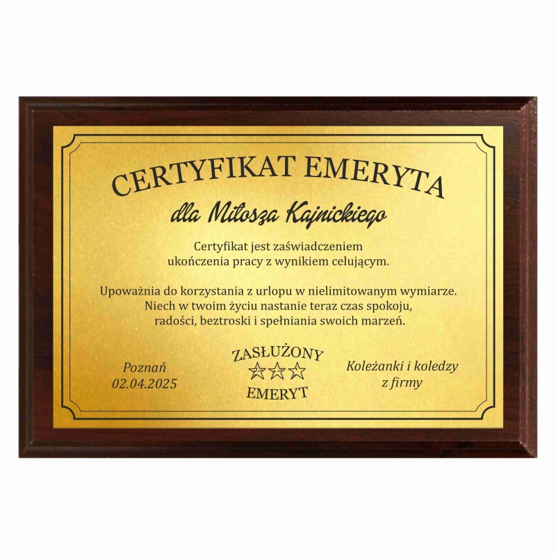 Prezent dla Emeryta na Pożegnanie z Pracy - Dyplom z Twoją Personalizacją 1