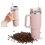 Kubek termiczny ze słomką i uchwytem – duży 880 ml, na kawę i zimne napoje