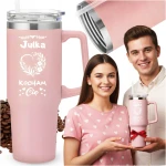 KUBEK TERMICZNY DUŻY ZE SŁOMKĄ UCHWYTEM PREZENT NA DZIEŃ KOBIET