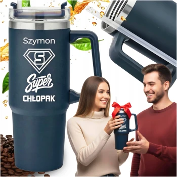 KUBEK TERMICZNY DUŻY SŁOMKA UCHWYT GRAWER PREZENT NA WALENTYNKI DLA NIEGO 880 ML