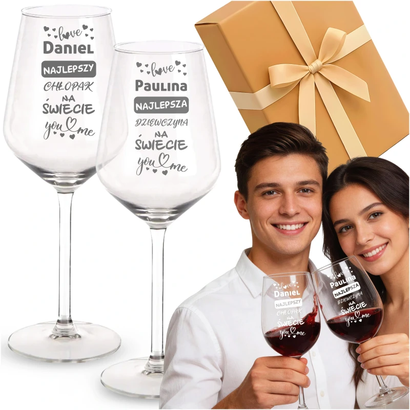 Kieliszki do wina komplet z grawerem prezent walentynkowy dla pary personalizowany zestaw.webp