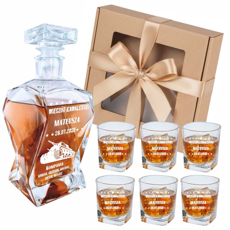 Prezent na Wieczór Kawalerski Karafka i Szklanki z Grawerem do Whisky Karafka i Szklanki z pudełkiem.jpg