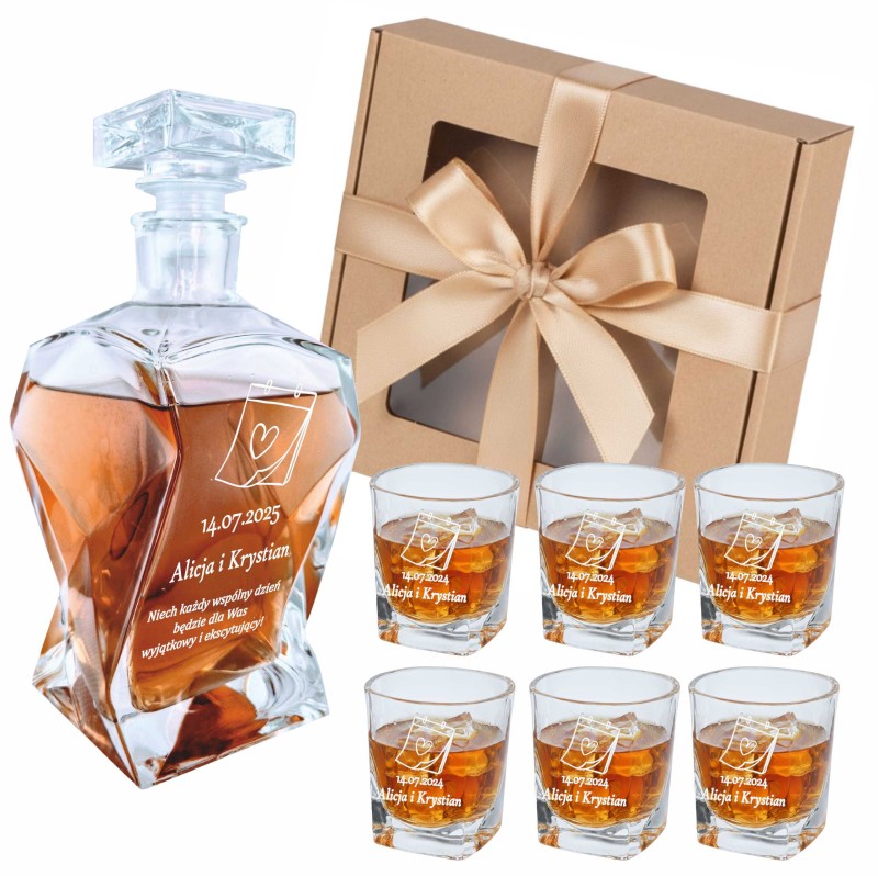 Karafka do Whisky z Grawerem ze 6 Szklankami Magiczny Prezent Ślubny Wesele z pudełkiem.jpg