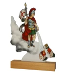 Straż Pożarna Statuetka Metalowa na Drewnianej Podstawie z Tabliczką