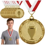 Medale na Dzień Dziecka 10 szt Złote FI 32 mm Wstążka Gratis Zawody Szkoła Turniej