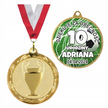 Prezent Podziękowania dla Gości Urodzin Złoty Medal z nadrukiem i Tasiemką