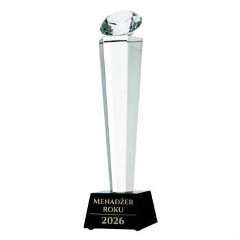 Elegancka Statuetka Szklana C077 na Czarnym Krysztale z Personalizacją i Etui 