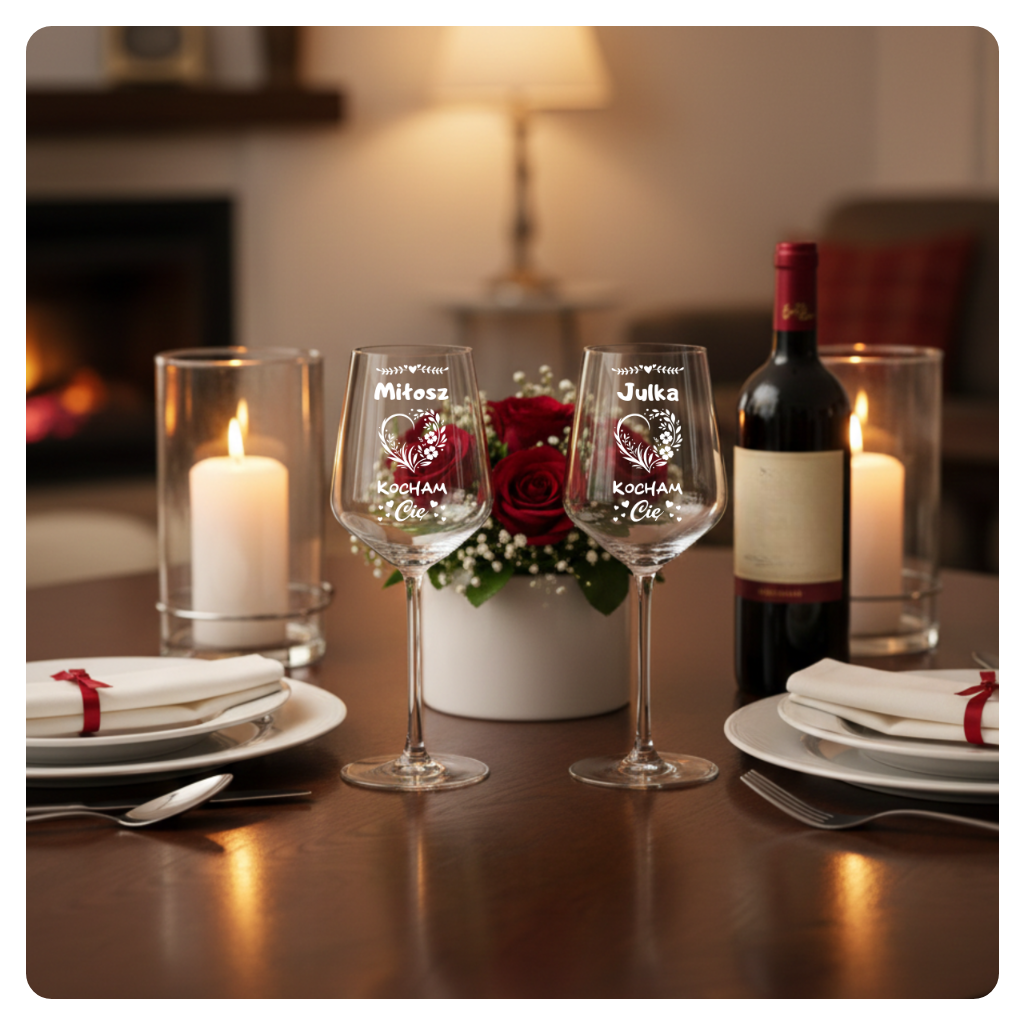 Kieliszki do wina z grawerem oraz pudełkiem na prezent